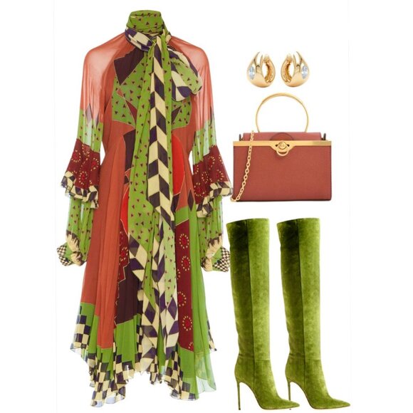 ETRO RUNWAY silk patchwork tie neck midi dress Size 40 IT, S/M US NEW - Picture 13 of 14